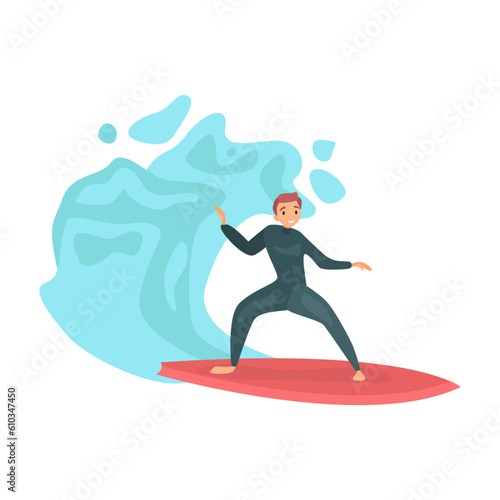 Surfer on Wave flat icon. Colored vector element from beach people collection. Creative Surfer on Wave icon for web design, templates and infographics.