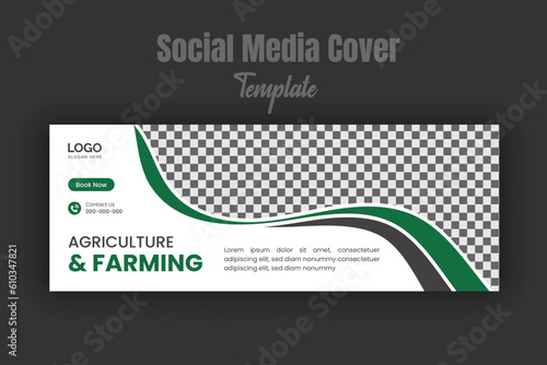 Agriculture and farming service social media cover and web banner template with abstract green color shape
