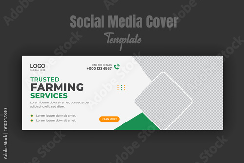 Agriculture and farming service social media cover and web banner template with abstract green color shape