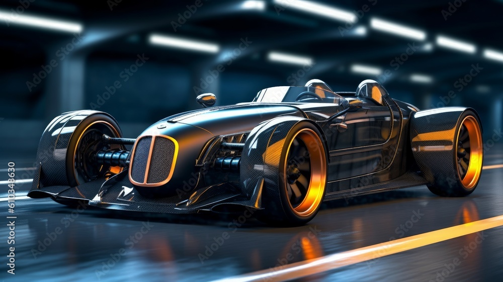 A sleek back sports car with its engine indling A sleek back sports car with its engine indling