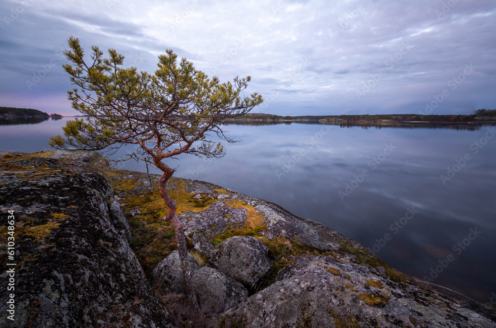 Twilight on Lake Ladoga. Ladoga Skerries National Park. Karelia, Russia Twilight on Lake Ladoga. Ladoga Skerries National Park. Karelia, Russia