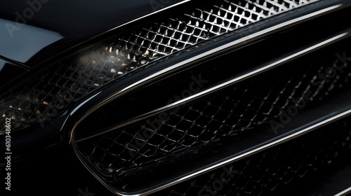 Luxury black car a close-up of the front grille photo