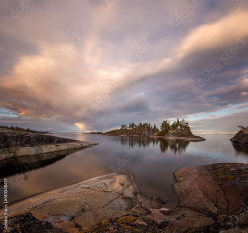 Twilight on Lake Ladoga. Ladoga Skerries National Park. Karelia  Russia