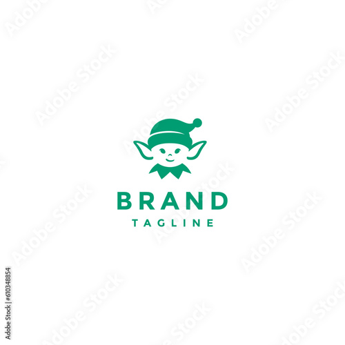 Cute Little Green Elf Logo Design. Smiling Little Green Fairy Logo Design.