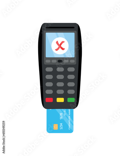 Concept of refused payment by credit card POS terminal. Payment using a credit card machine, declined payment
