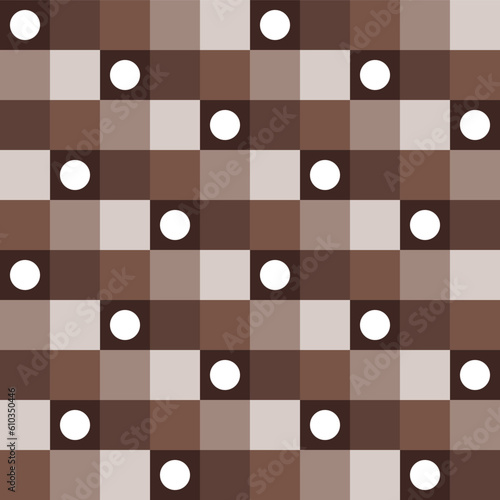 Cute vector seamless pattern. Decorative element, design template with brown squares shade and white dots. Background, texture with pastel theme