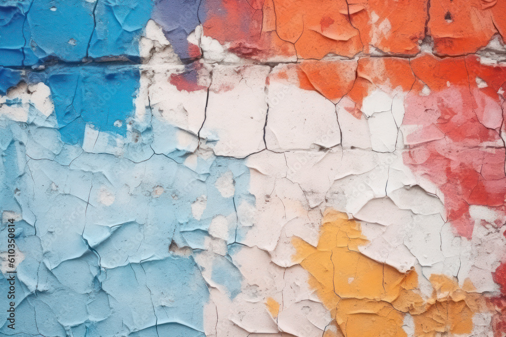 Fototapeta premium Close-up of an old painted wall with peeling paint