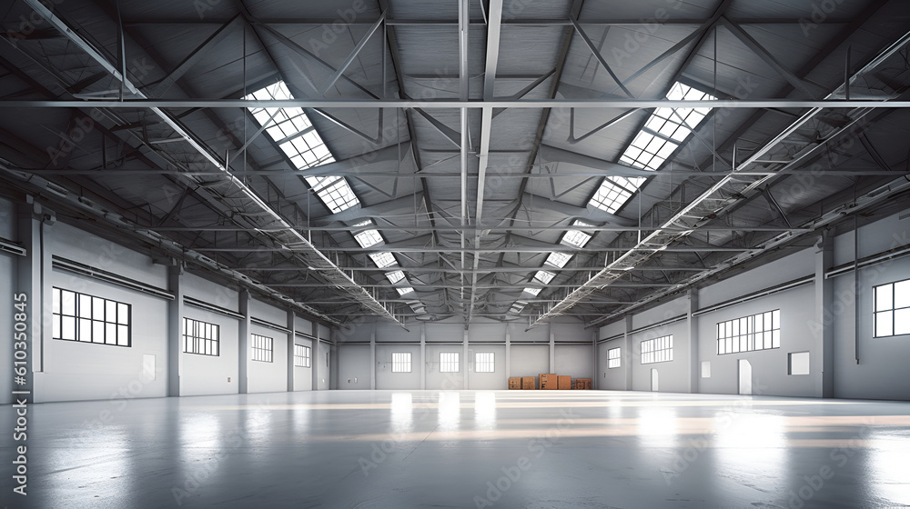 nterior of an empty warehouse. 3D Illustration