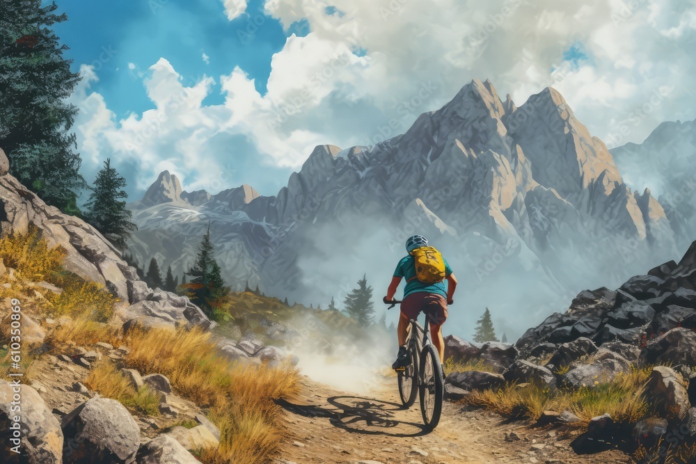 Cyclist near a rocky mountain