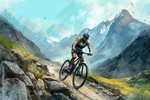 Cyclist near a rocky mountain