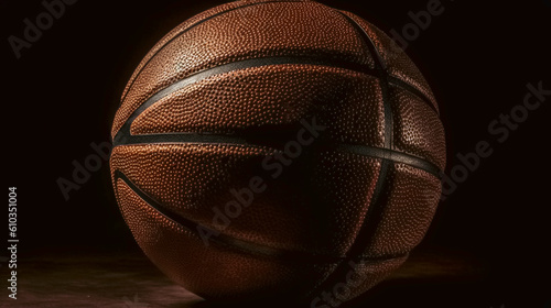 Dark and moody close up shot of a basketball, high detail. © Caseyjadew