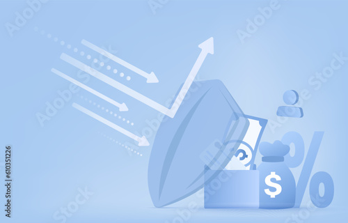 Protection concept. Safeguarding financial, insurance, and other sensitive information. Protecting valuable data and assets. Flat vector illustration with copy space.