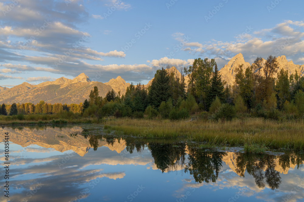 Beautiful Reflection Landscape in the Tetons in Autumn