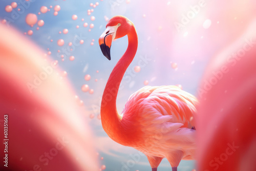 Beautiful pink flamingo in water with Ai Generated