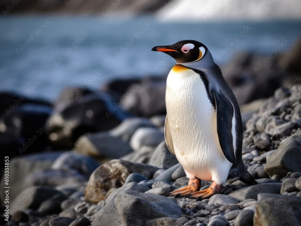 Fototapeta premium Penguin in natural arctic habitat Generative AI