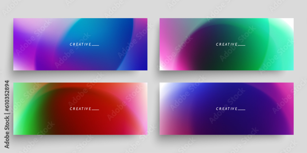 Fototapeta premium Set of blurred multicolored horizontal banners with bright color gradients. Defocused abstract vibrant templates collection for creative graphic design. Vector illustration.