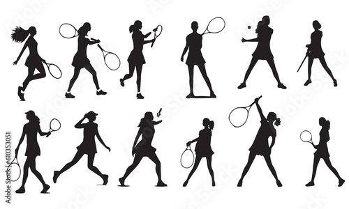 A set of silhouette badminton women vector illustration 