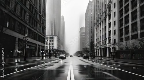 Street in the fog, Chicago, Illinois, United States of America. Generative AI. © AS Photo Family