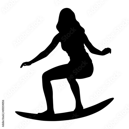 Vector illustration. Silhouette of a surfer woman. Beach sports.