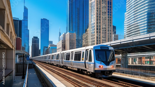 High-speed train in Chicago, Illinois, USA. Modern urban transportation concept. Generative AI.