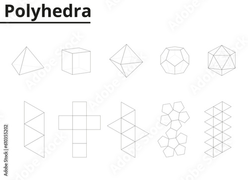 Structure of different polyhedra. Geometry.