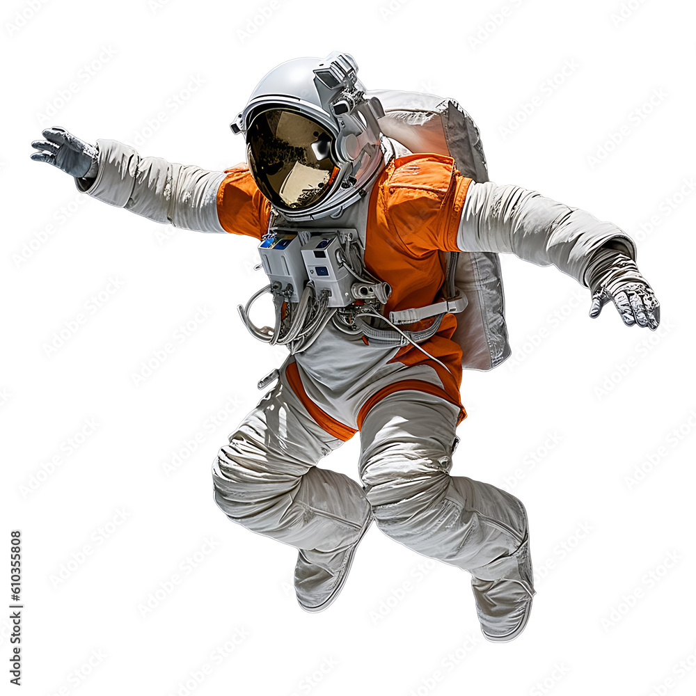 Astronaut in spacesuit floating in outer space isolated on transparent background with Generative AI - obrazy, fototapety, plakaty 