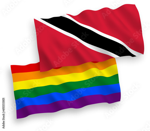 Flags of Republic of Trinidad and Tobago and Rainbow gay pride on a white background