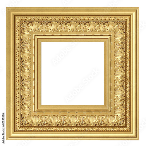 3d render antique classic golden frame isolated on white background