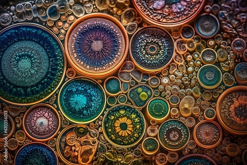 Wallpaper Mural Macro close-up shot inside of a scientific laboratory, a petri dish and hidden world teeming with bacteria and virus cells. Microscopic view of Pathogenic microflora. Generative AI Technology Torontodigital.ca