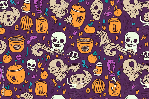 Vector Halloween seamless pattern with ghost and pumpkin, Generative AI