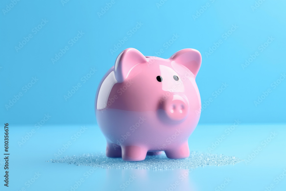 A hand putting coin into a pink piggy back, saving money for later. Generative AI. A hand putting coin into a pink piggy back, saving money for later. Generative AI.