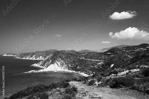 Rocky cliff on the coast of the island of Kefalonia