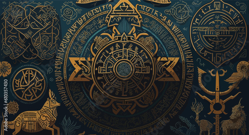 complex vector background image with a fusion of cultural symbols from around the world, incorporating elements like ancient hieroglyphics, Celtic knots, and Native American totems.