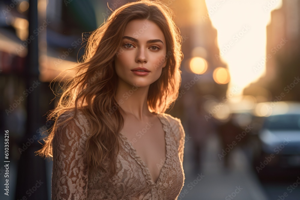 AI generated non existing beuatiful woman in the city AI generated non existing beuatiful woman in the city