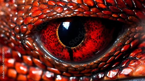 Fotografia Closeup of a red reptilian eye created with Generative AI technology