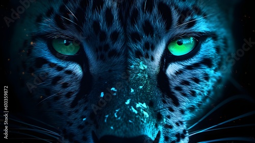 Closeup of a neon cheetah created with Generative AI technology