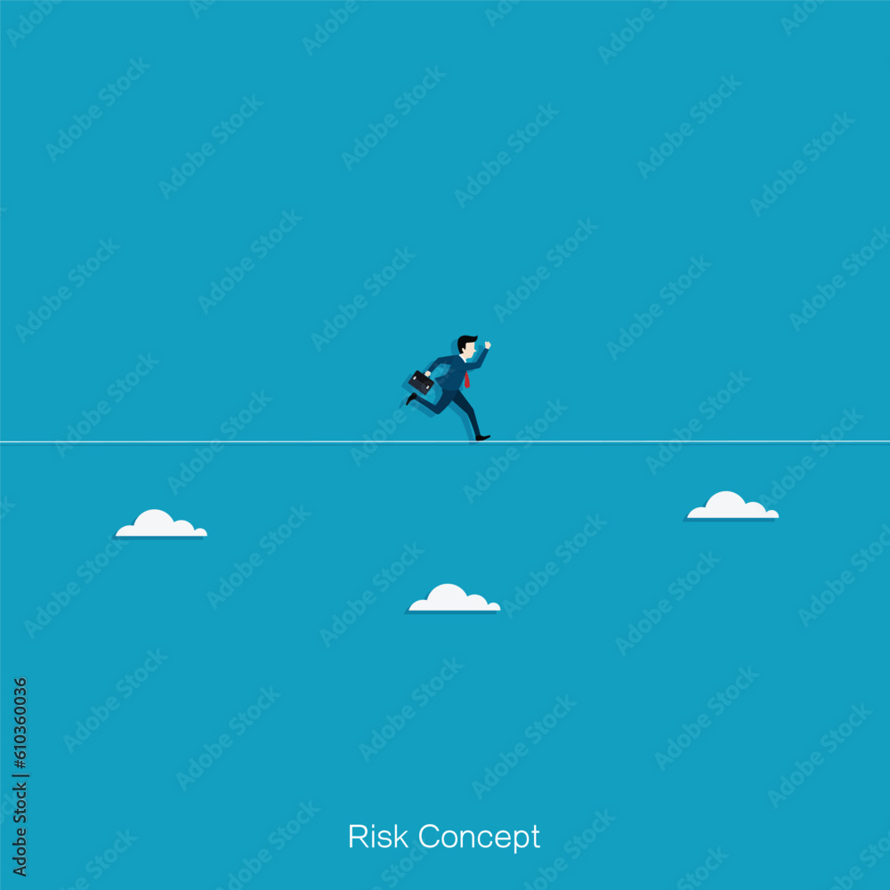 Businessman in risk concept running on tight a rope Businessman in risk concept running on tight a rope
