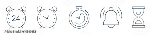 alarm clock icon set Vector. Time and clock, timer line icons