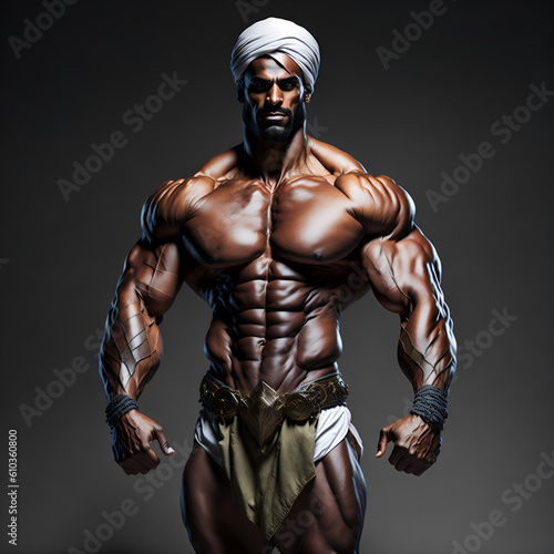 A_muscular_persian_man_heroic_figure_stands_tall