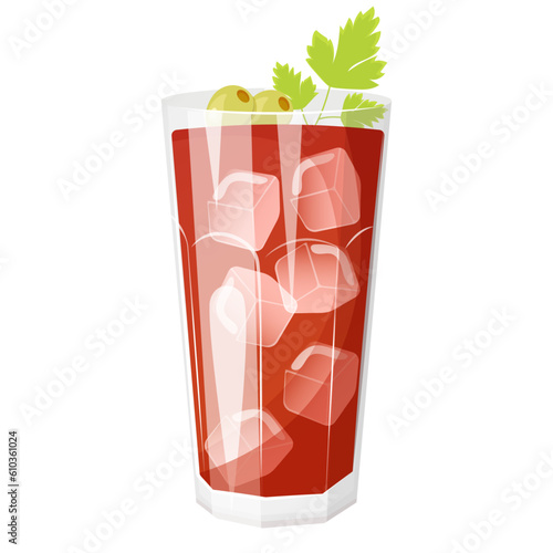 Bloody Mary cocktail decorated with olives and celery