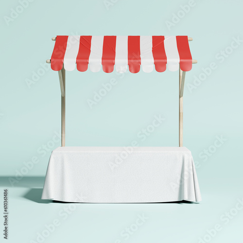 Food store on blue background. 3D rendering