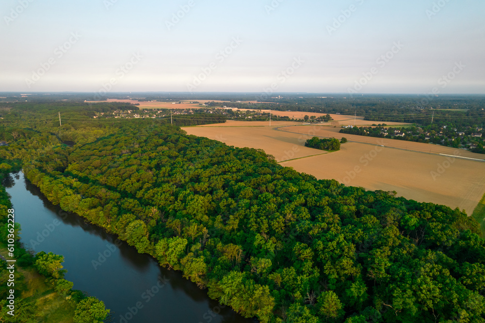 Aerial shot of rural farmland