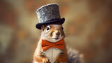 An adorable close up of a squirrel. Cute rodent in nature. Funny animal with hat. Generative AI