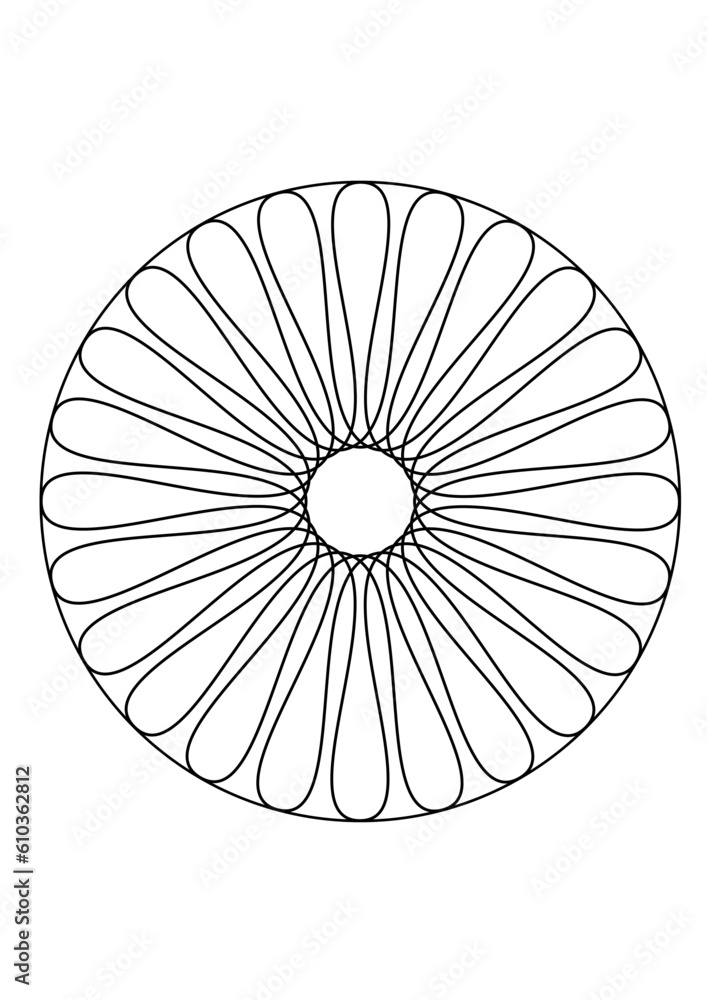 kreisfläche gefüllt mit einem einfachen rotationssymmetrische muster aus geschwungenen linie in form einer blütenförmigen rosette