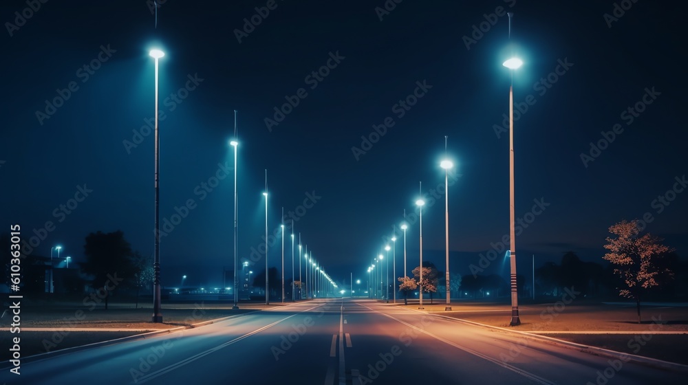 Modern street LED lighting pole background, illustration for product presentation template, copy space. Ai generative