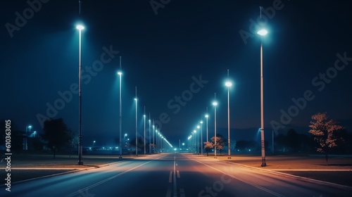 Modern street LED lighting pole background, illustration for product presentation template, copy space. Ai generative
