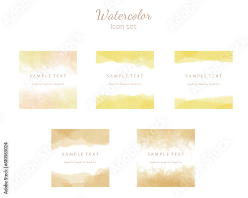 水彩テクスチャのフレームセット　パステルカラー　オレンジ系