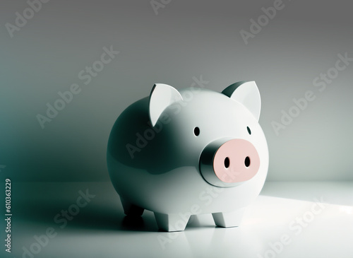 White ceramic cute Piggy bank. Saving money. Generative AI