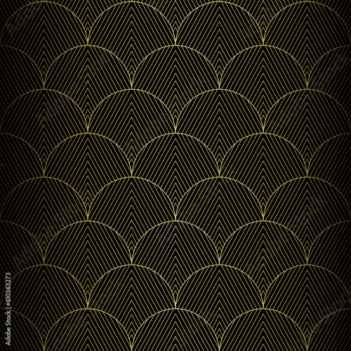 Art Deco Pattern. Vector background in 1920s style. Gold black texture