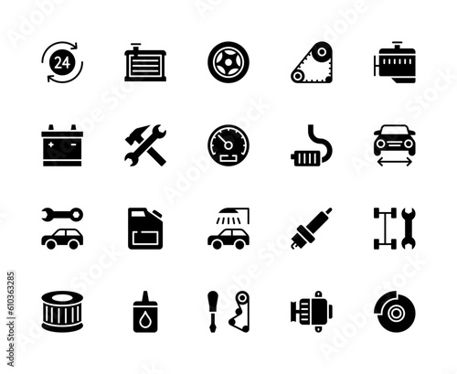 Auto repair vector silhouette icons set. Isolated icon collection Service station on white background. Car service symbol vector set.